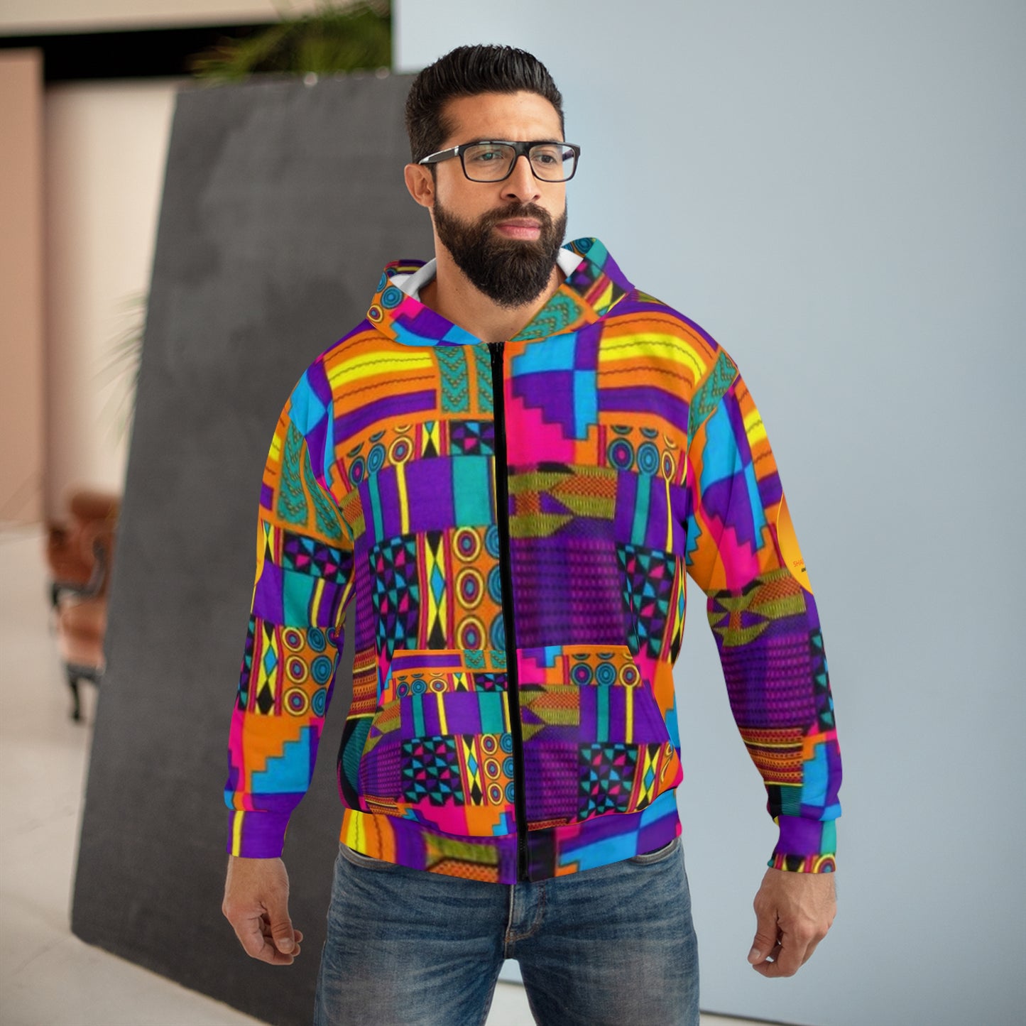 Unisex Pink Acid Ankara Zip Hoodie