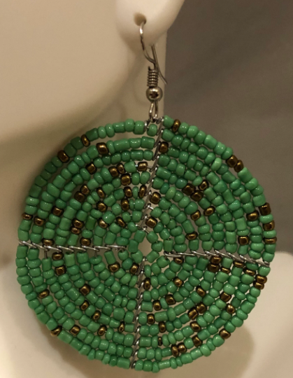 East African Maasai Beaded Round Earrings, Green | East African Handcrafted Jewelry | Nile Valley Jewelry | Tribal & Ethnic