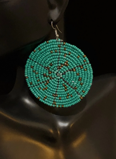East African Maasai Beaded Round Earrings, Turqoise | East African Handcrafted Jewelry | Nile Valley Jewelry | Tribal & Ethnic