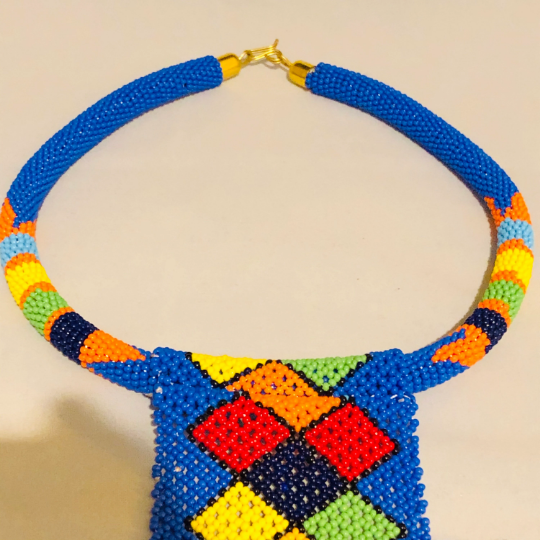 South African Zulu Tie Necklace, Blue | African Beaded Necklace | Zulu Beaded Tie Necklace | Tribal & Ethnic | Afrocentric I