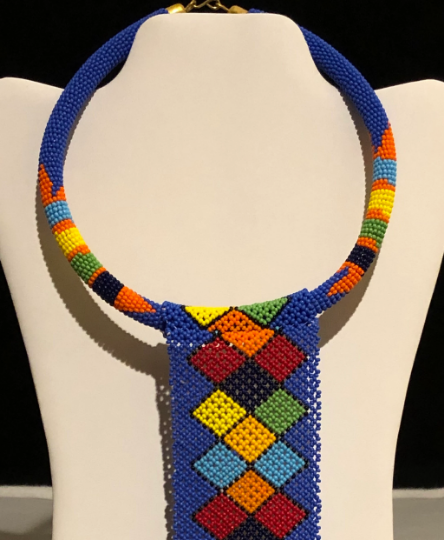 South African Zulu Tie Necklace, Blue | African Beaded Necklace | Zulu Beaded Tie Necklace | Tribal & Ethnic | Afrocentric I