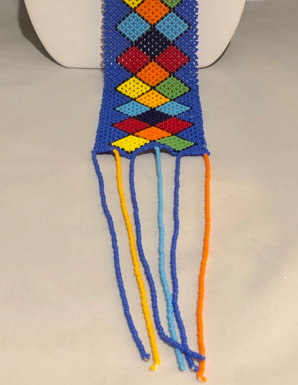 South African Zulu Tie Necklace, Blue | African Beaded Necklace | Zulu Beaded Tie Necklace | Tribal & Ethnic | Afrocentric I