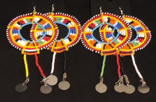 Tiye's Favorite East African Maasai Collar Earrings with Tassels and Charms | Maasai Earrings with Tassels and Charms| Nile Valley Jewelry