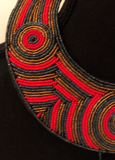 Tiye's Favorite Red Black and Gold Leather Necklace | African Leather Beaded Necklace | Rastafarian Necklace | Tribal & Ethnic | Afrocentric
