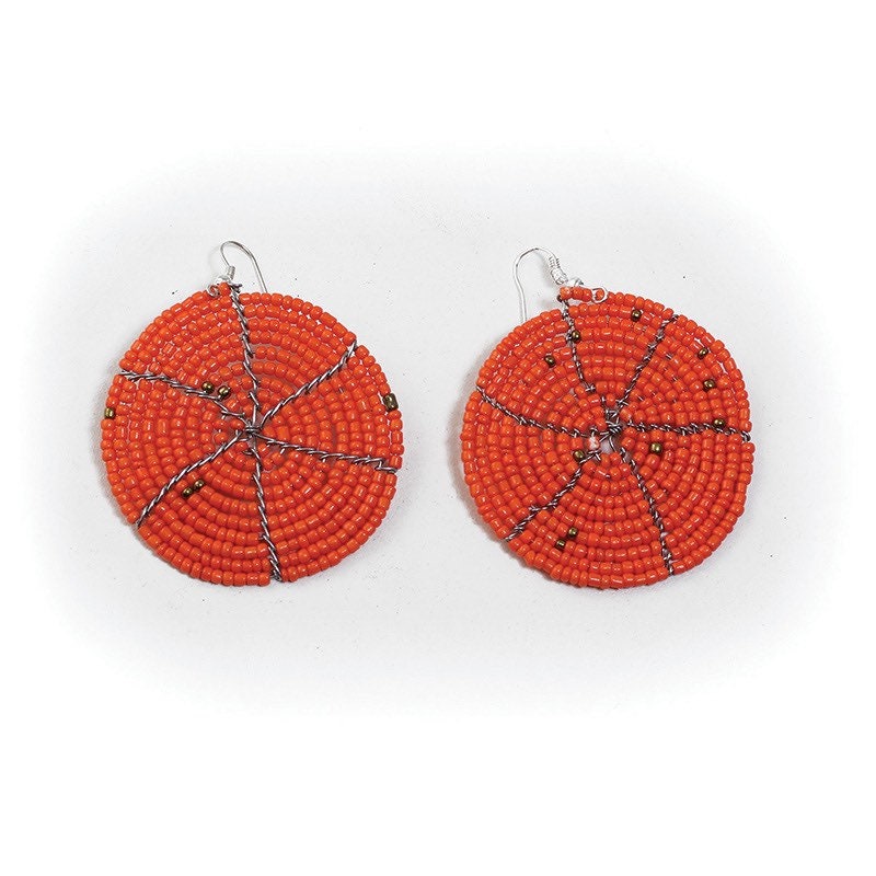 East African Maasai Beaded Round Earrings, Orange | East African Handcrafted Jewelry | Nile Valley Jewelry | Hoop Earrings | Tribal & Ethnic