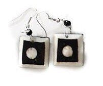 Batik Bone Earrings, Square Dot | Black and White Earrings | East African Dangle and Drop Jewelry | Tribal & Ethnic | Afrocentric