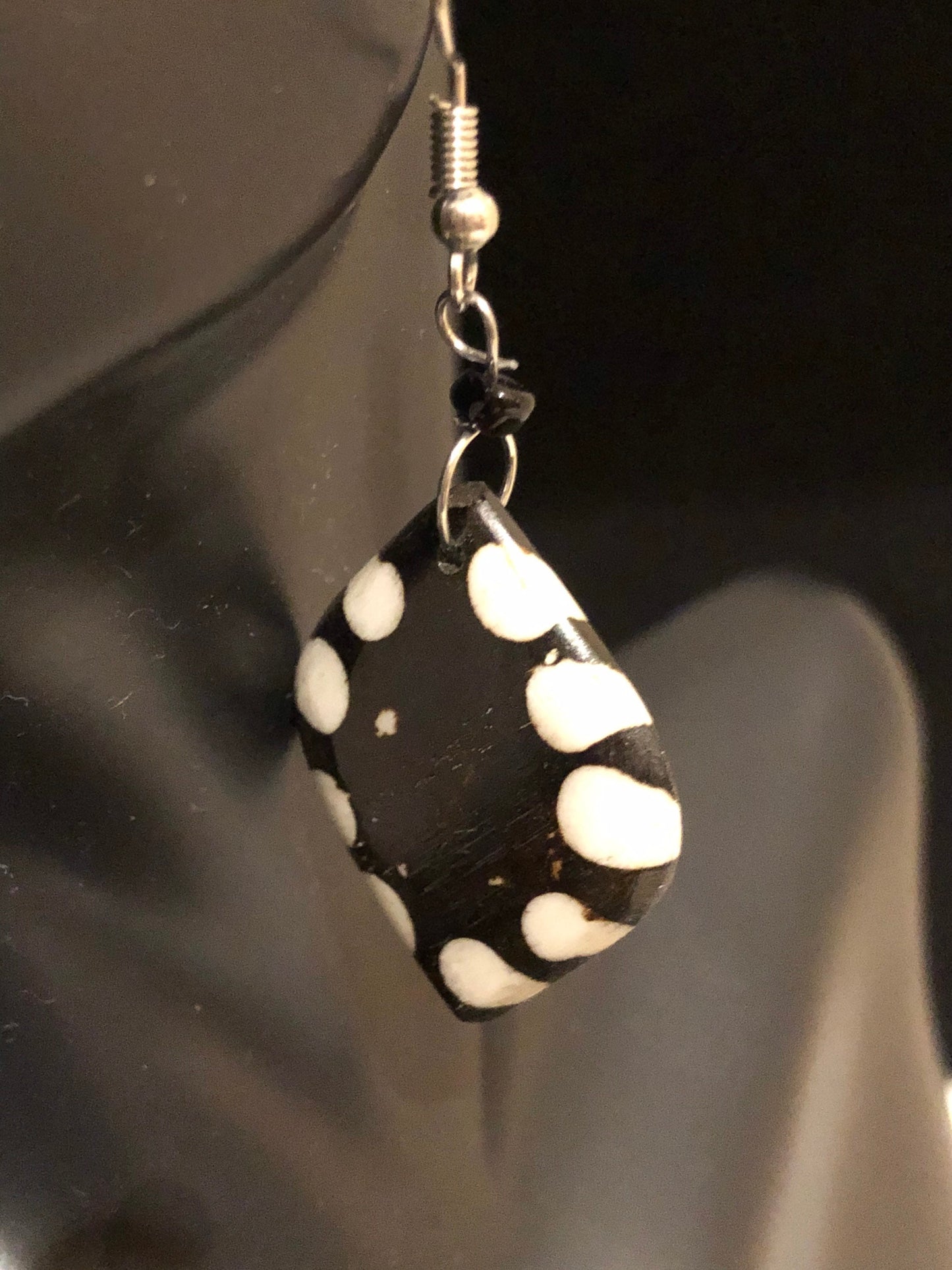 Batik Bone Earrings, Shield | East African Jewelry | Dangle and Drop Earrings | Black and White Earrings | Tribal & Ethnic | Afrocentric