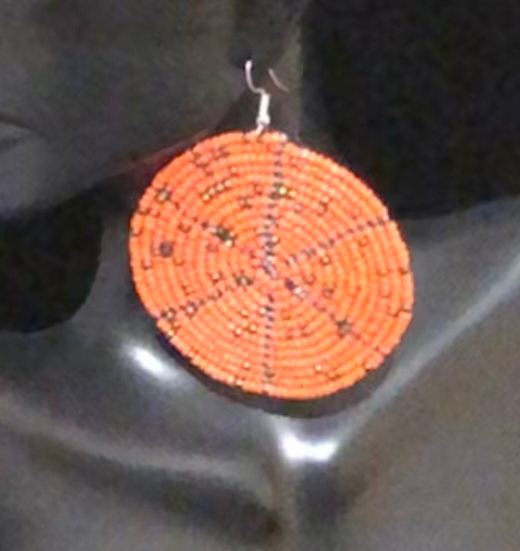 East African Maasai Beaded Round Earrings, Orange | East African Handcrafted Jewelry | Nile Valley Jewelry | Hoop Earrings | Tribal & Ethnic