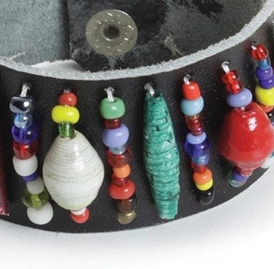 African Trade Bead Leather Bracelet | West African Trade Bead Leather Bracelet | African Jewelry | West African Bracelet | Tribal & Ethnic