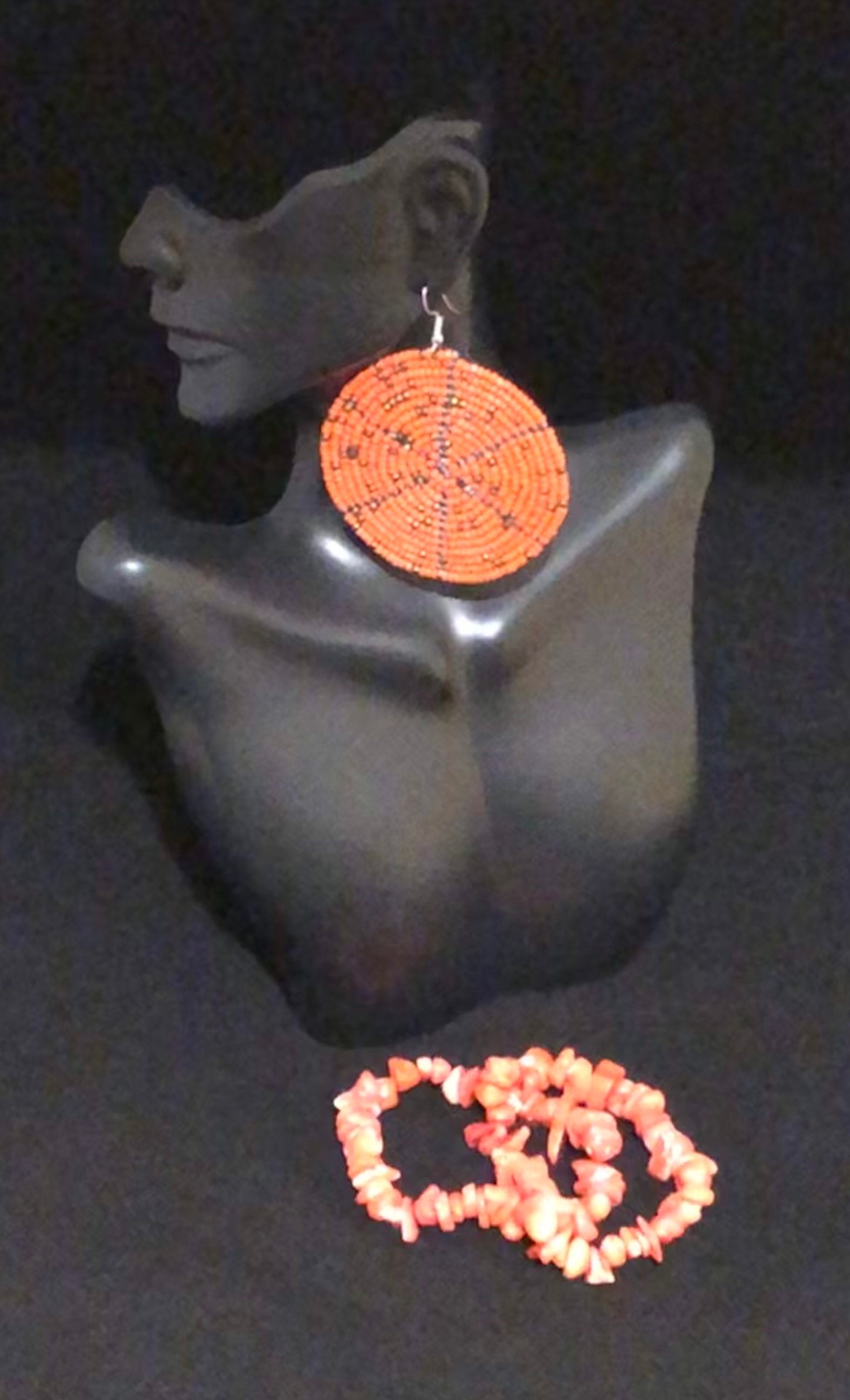 East African Maasai Beaded Round Earrings, Orange | East African Handcrafted Jewelry | Nile Valley Jewelry | Hoop Earrings | Tribal & Ethnic