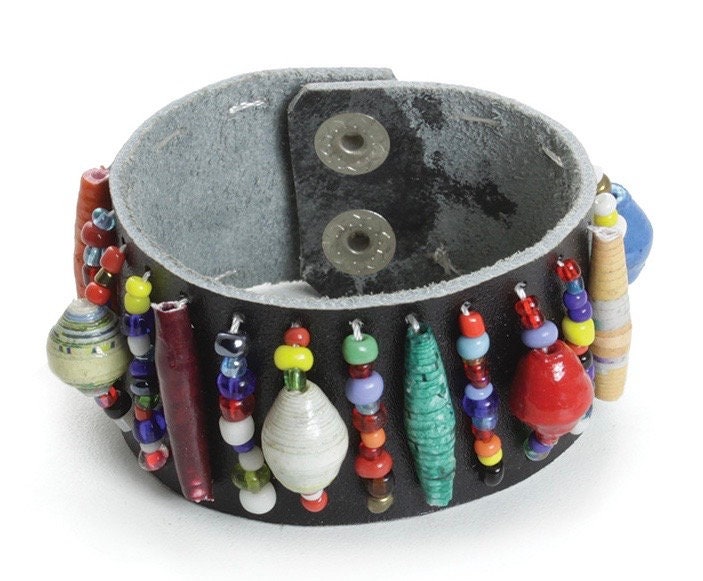 African Trade Bead Leather Bracelet | West African Trade Bead Leather Bracelet | African Jewelry | West African Bracelet | Tribal & Ethnic