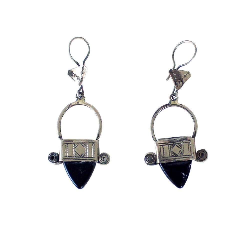 Tuareg Silver Cross of Ingall Earrings, Black Jewel | Handcrafted Berber Earrings | Saharan Jewelry | Tribal & Ethnic | Afrocentric