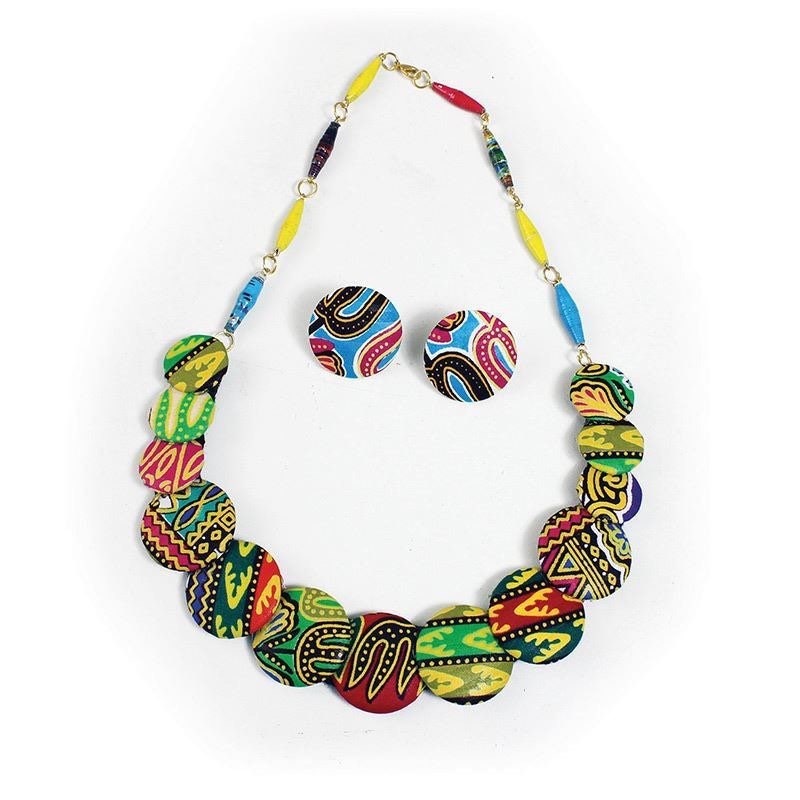 Multicolor African Printed Disc Necklace and Earrings | Kitenge Necklace and Earrings | Tribal & Ethnic | Handcrafted African Disc Jewelry