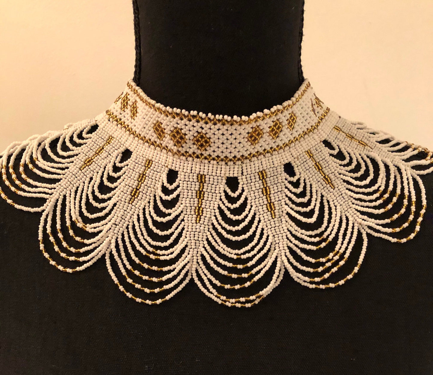 Sekhmet Vibrant Choker, White and Gold | African Beaded Choker | Handcrafted African Necklace | Tribal & Ethnic | Afrocentric