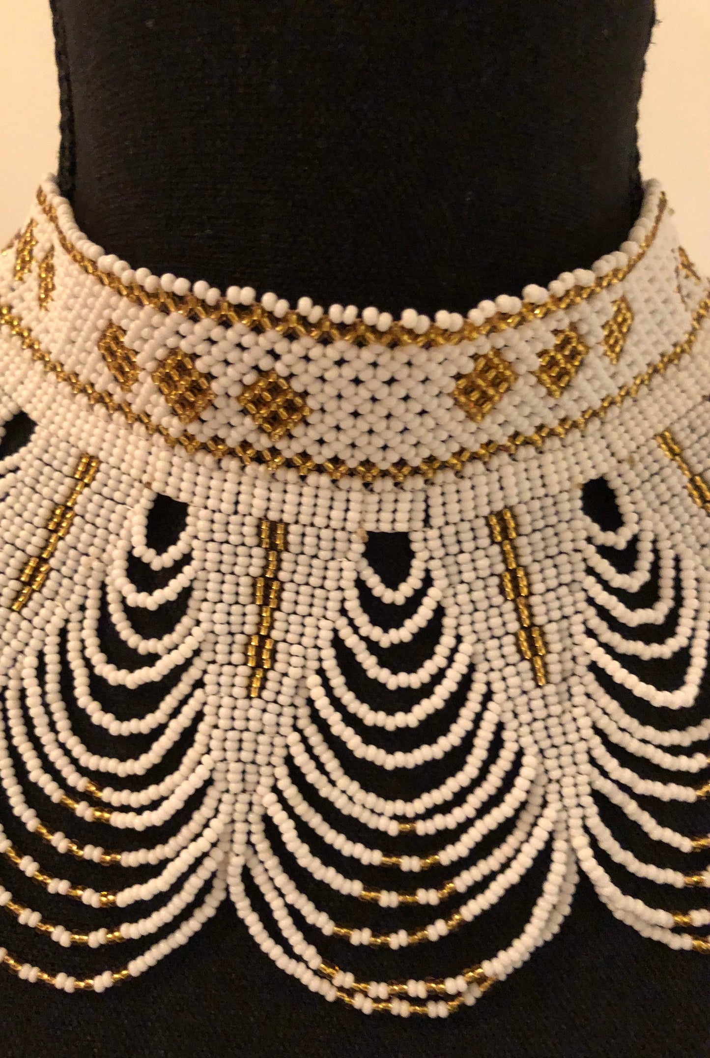 Sekhmet Vibrant Choker, White and Gold | African Beaded Choker | Handcrafted African Necklace | Tribal & Ethnic | Afrocentric