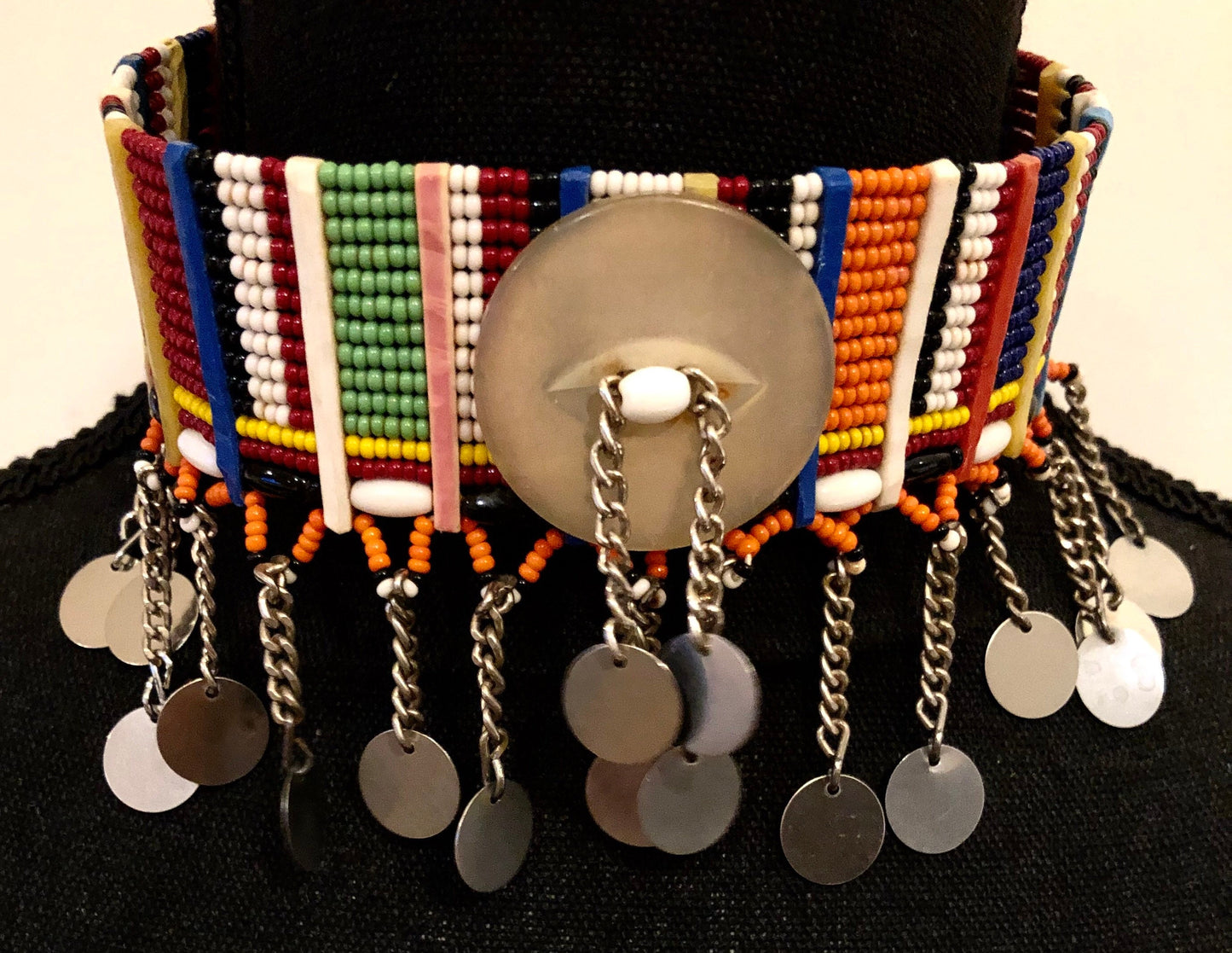 Tiye's Favorite Beaded Choker with Metal Buttons | East African Beaded Choker with Metal Button | Nile Valley Jewelry | Tribal & Ethnic