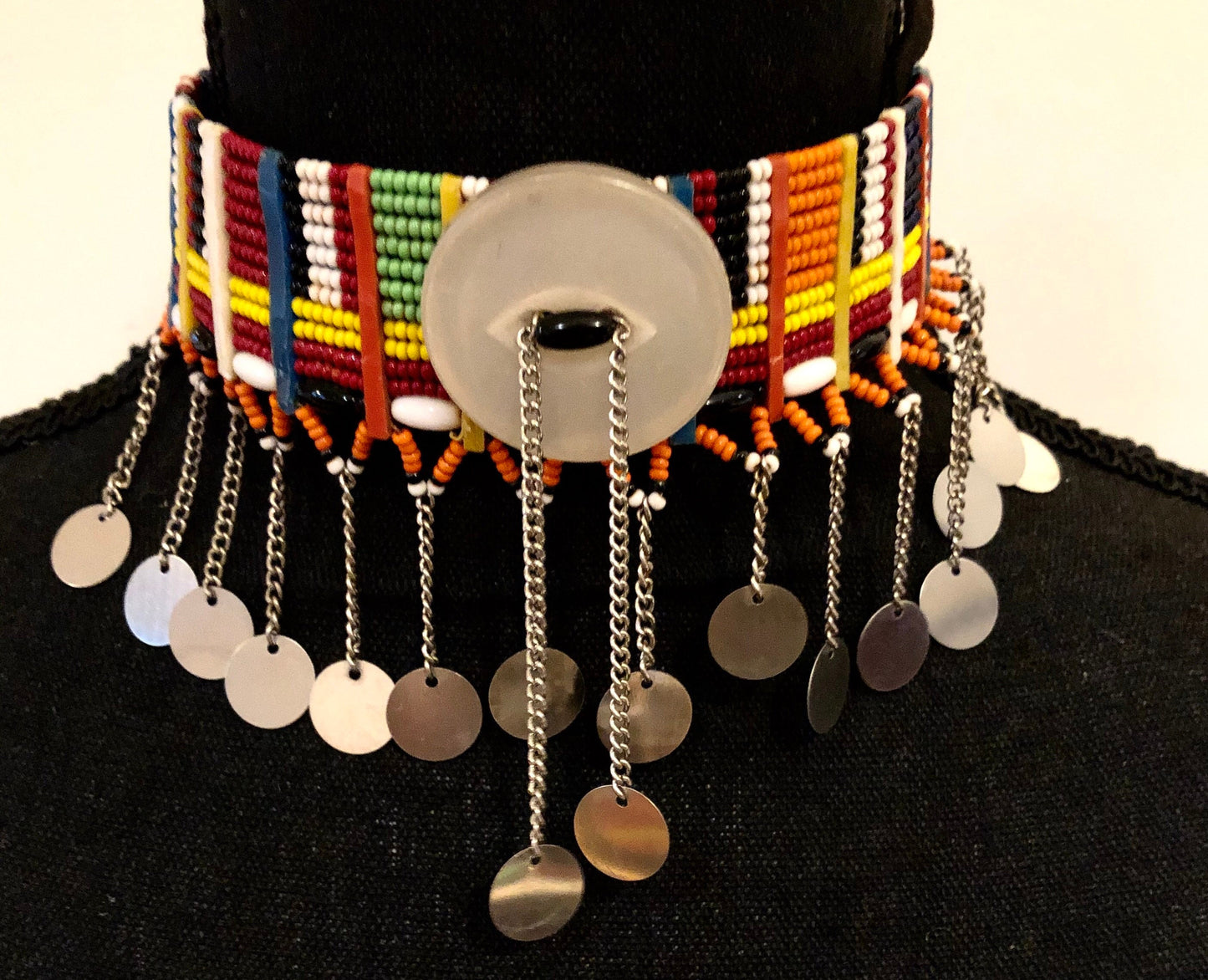 Tiye's Favorite Beaded Choker with Metal Buttons | East African Beaded Choker with Metal Button | Nile Valley Jewelry | Tribal & Ethnic