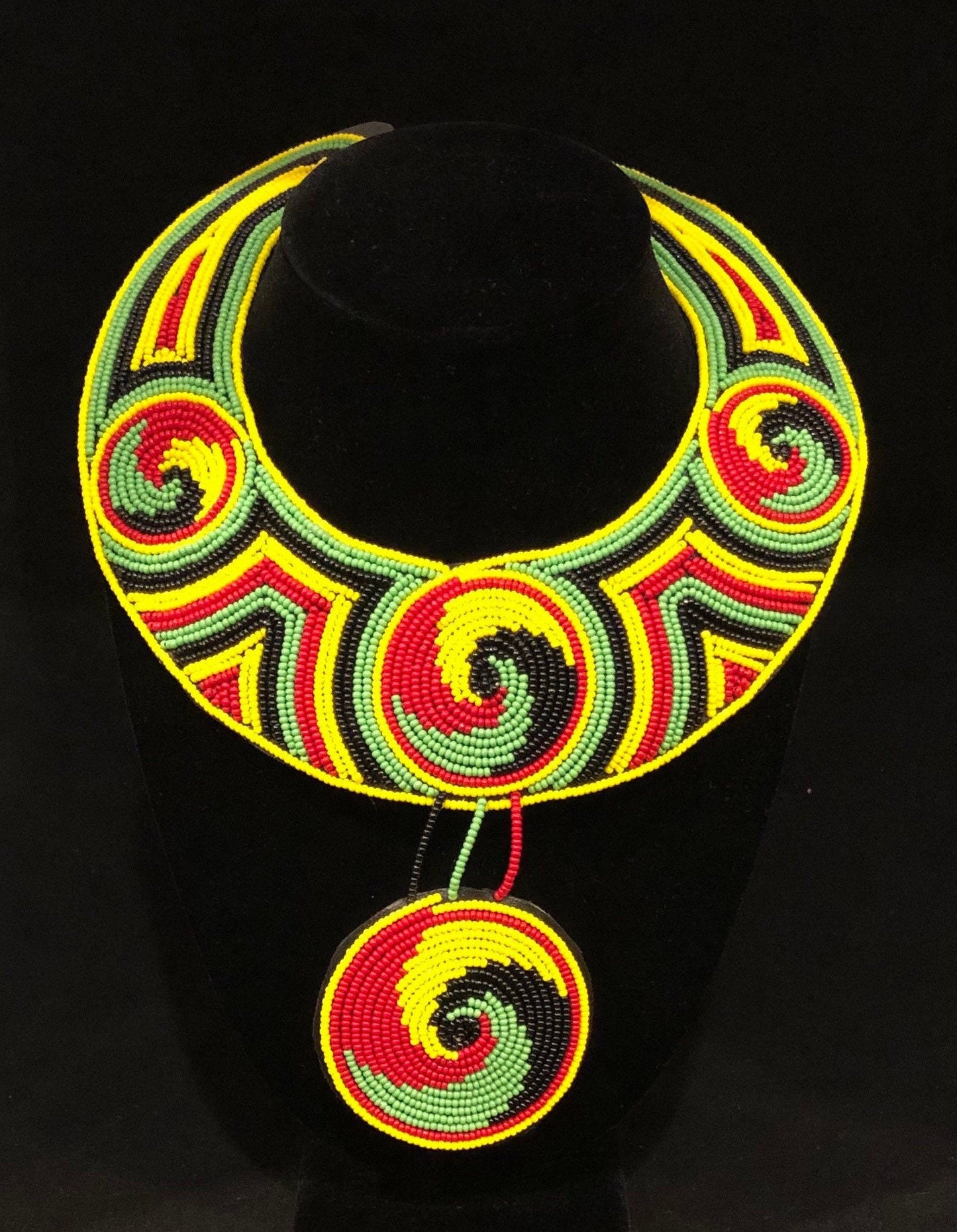 Rasta Beaded Leather Necklace | African Leather Beaded Necklace | Rastafarian Necklace | Tribal & Ethnic | Afrocentric
