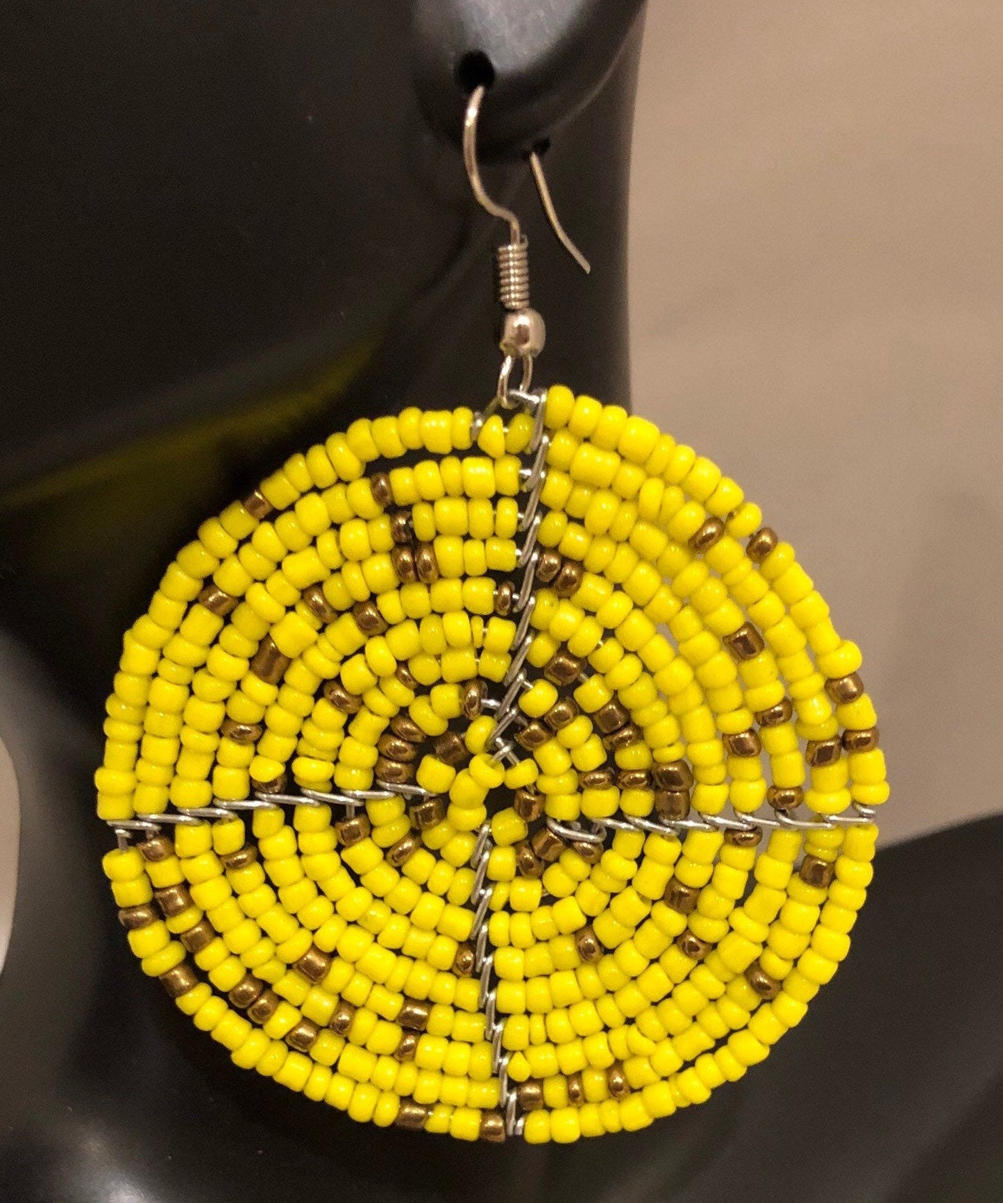 East African Maasai Beaded Round Earrings, Yellow | East African Handcrafted Jewelry | Nile Valley Jewelry | Tribal & Ethnic