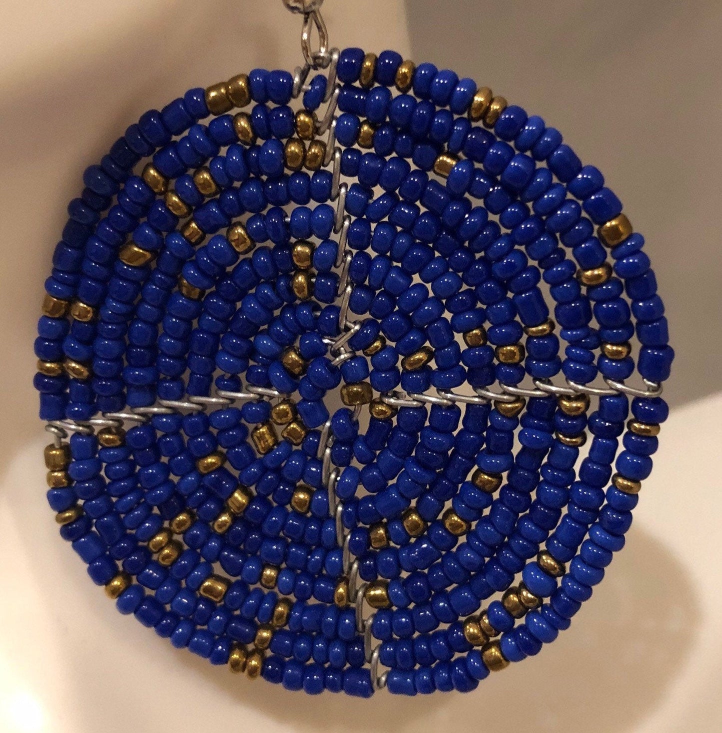 East African Maasai Beaded Round Earrings, Dark Blue | East African Handcrafted Jewelry | Nile Valley Jewelry | Tribal & Ethnic