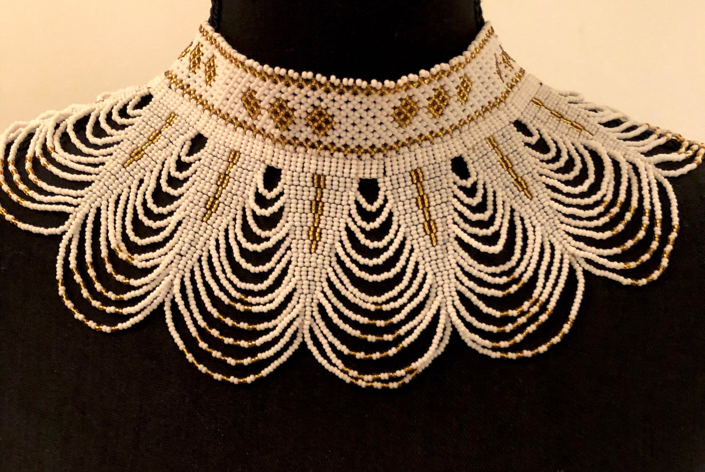 Sekhmet Vibrant Choker, White and Gold | African Beaded Choker | Handcrafted African Necklace | Tribal & Ethnic | Afrocentric