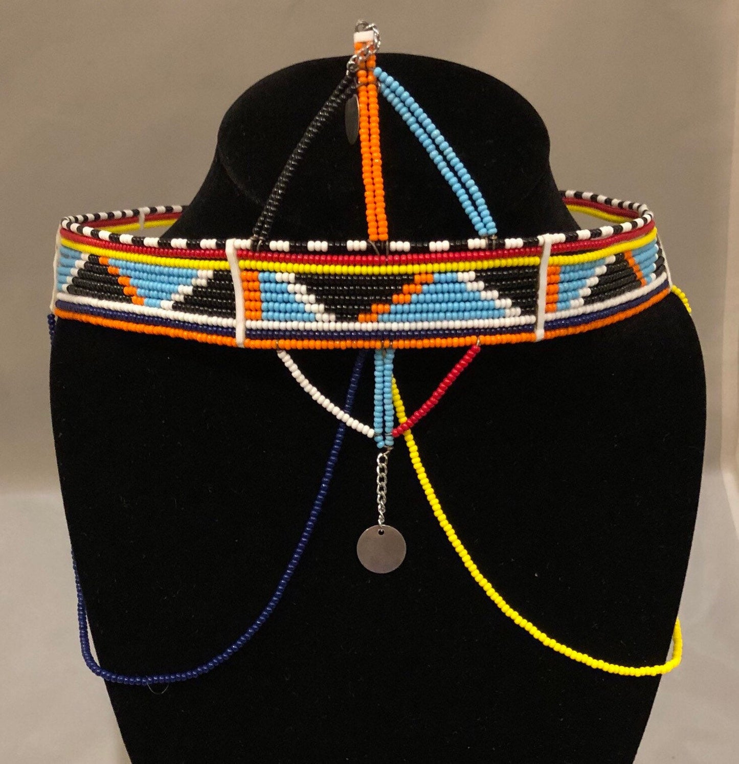 Lia Crown | Crown with Arch and Drapes | East African Beaded Crown with Decoration | African Beaded Crown | Nile Valley | Tribal & Ethnic