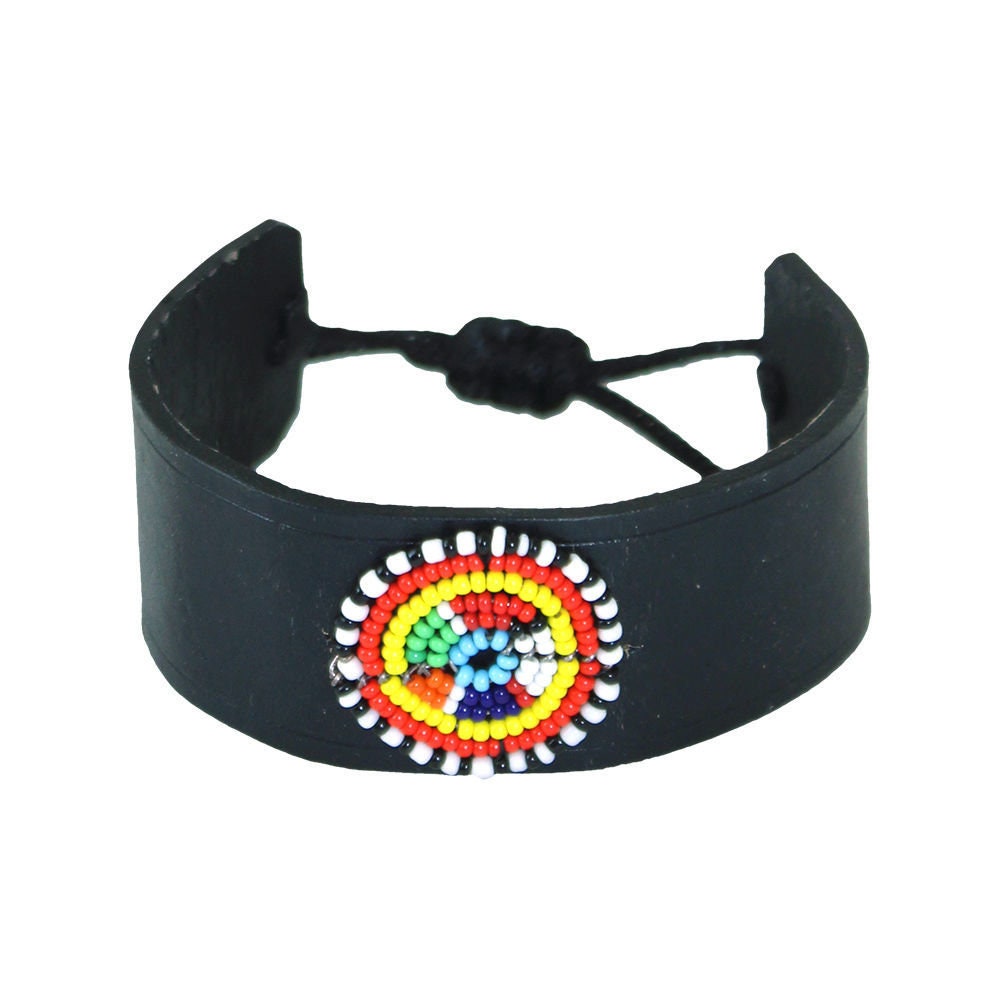 Mercy Maasai Beaded Circle Leather Bracelet | East African Bead Leather Bracelet | Nile Valley Jewelry | Maasai Bracelet | Tribal & Ethnic