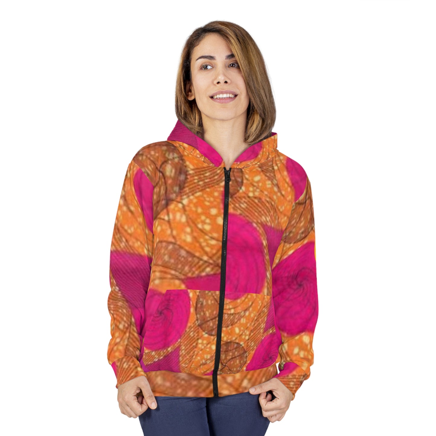 Unisex Pink & Orange Ankara Zip Hoodie