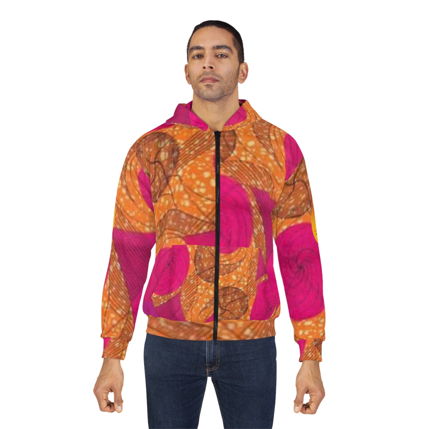 Unisex Pink & Orange Ankara Zip Hoodie