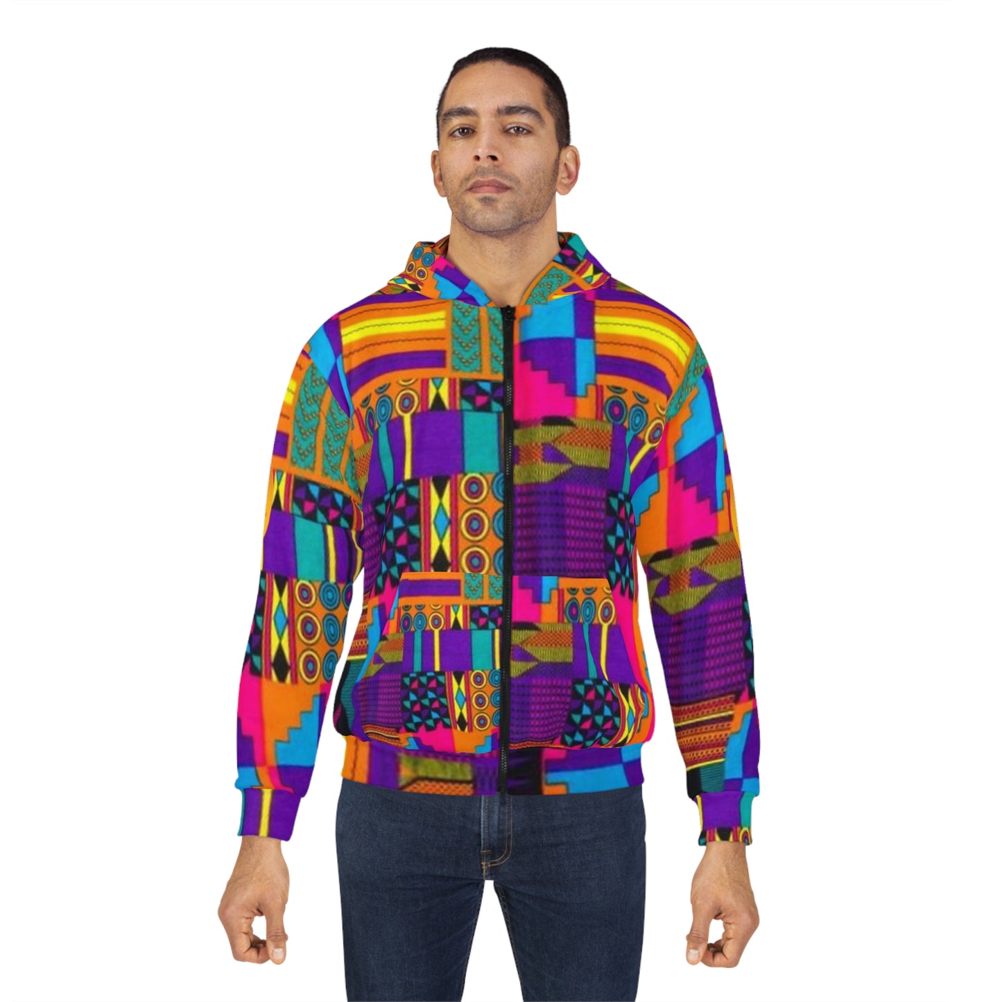 Unisex Pink Acid Ankara Zip Hoodie