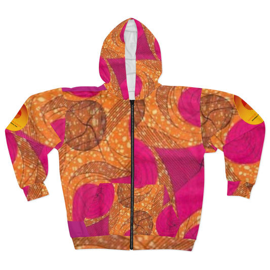 Unisex Pink & Orange Ankara Zip Hoodie