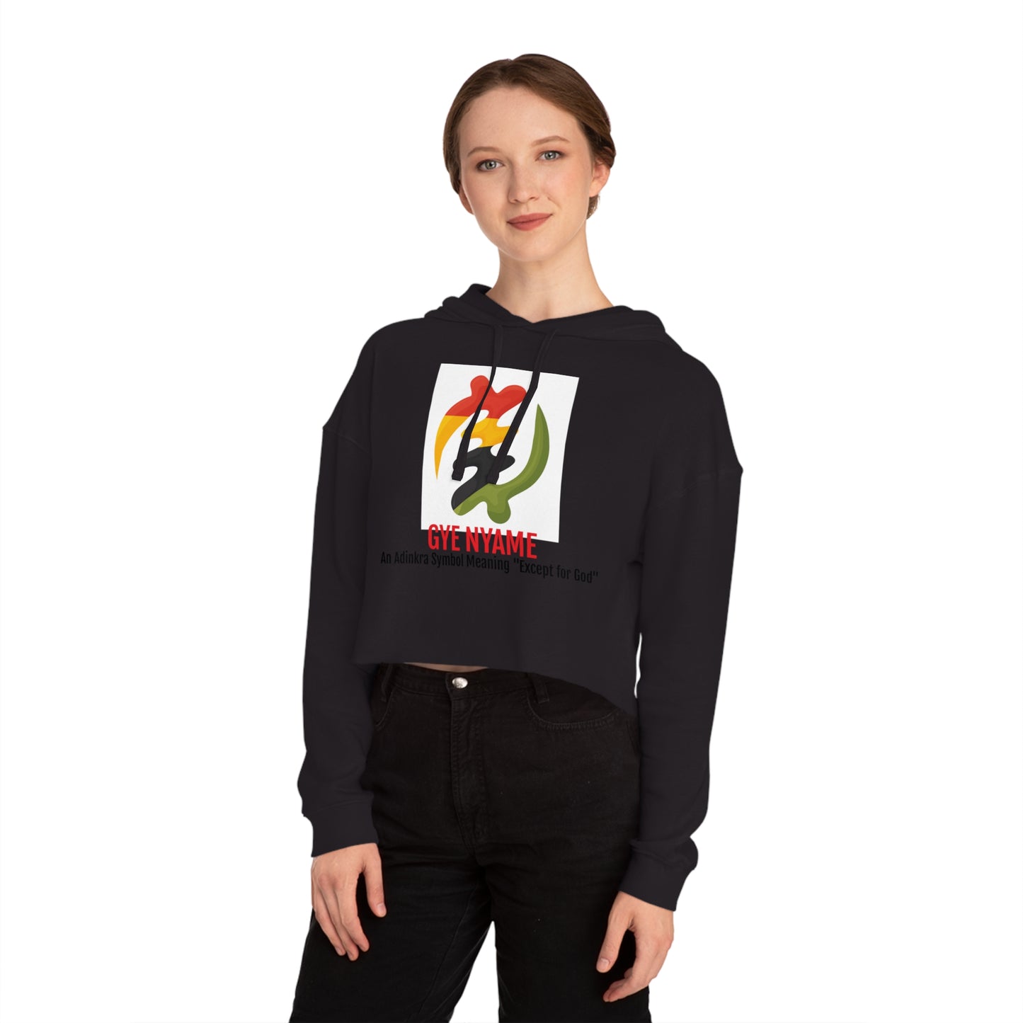 Women's Pan Afrikan Gye Nyame Cropped Hoodie, White
