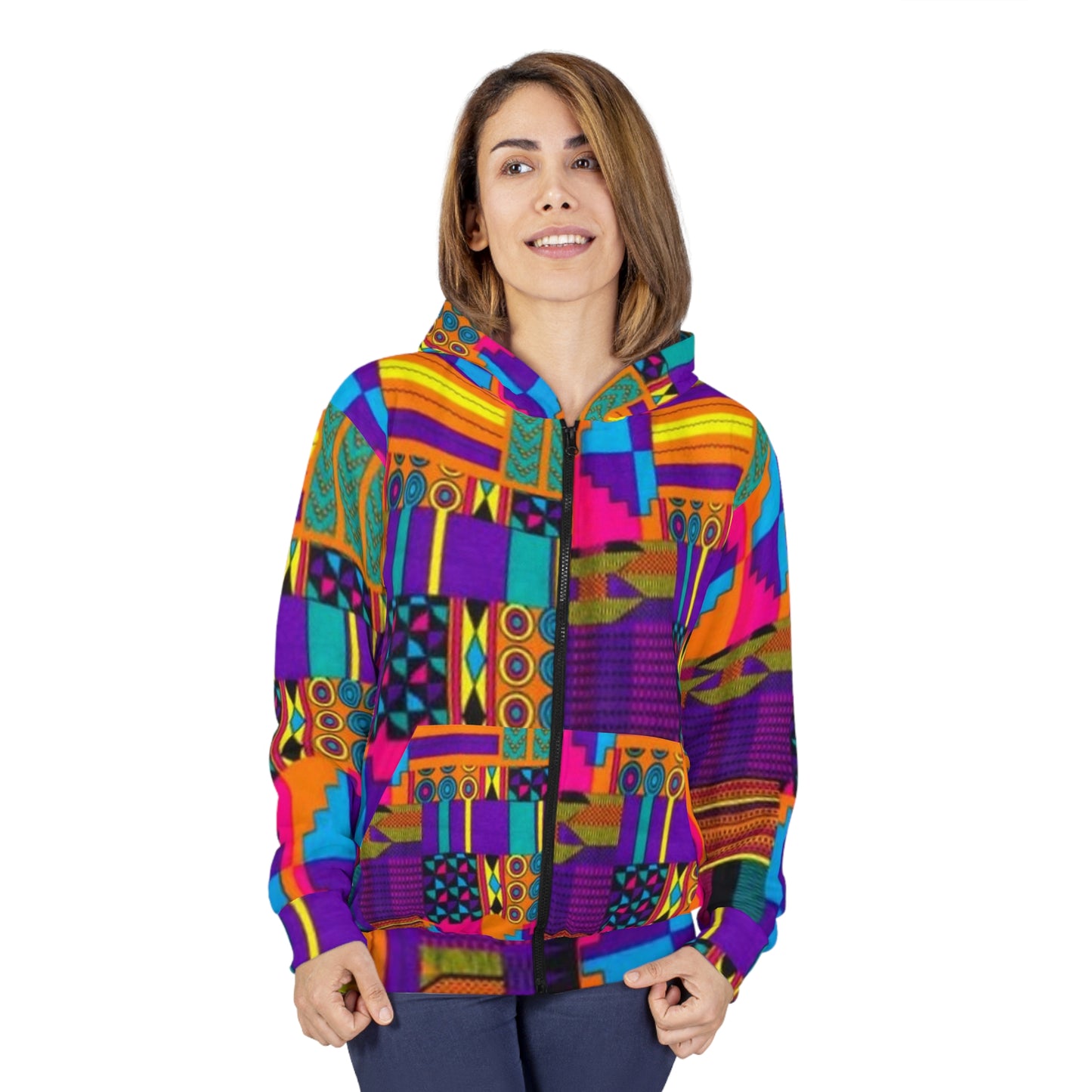 Unisex Pink Acid Ankara Zip Hoodie