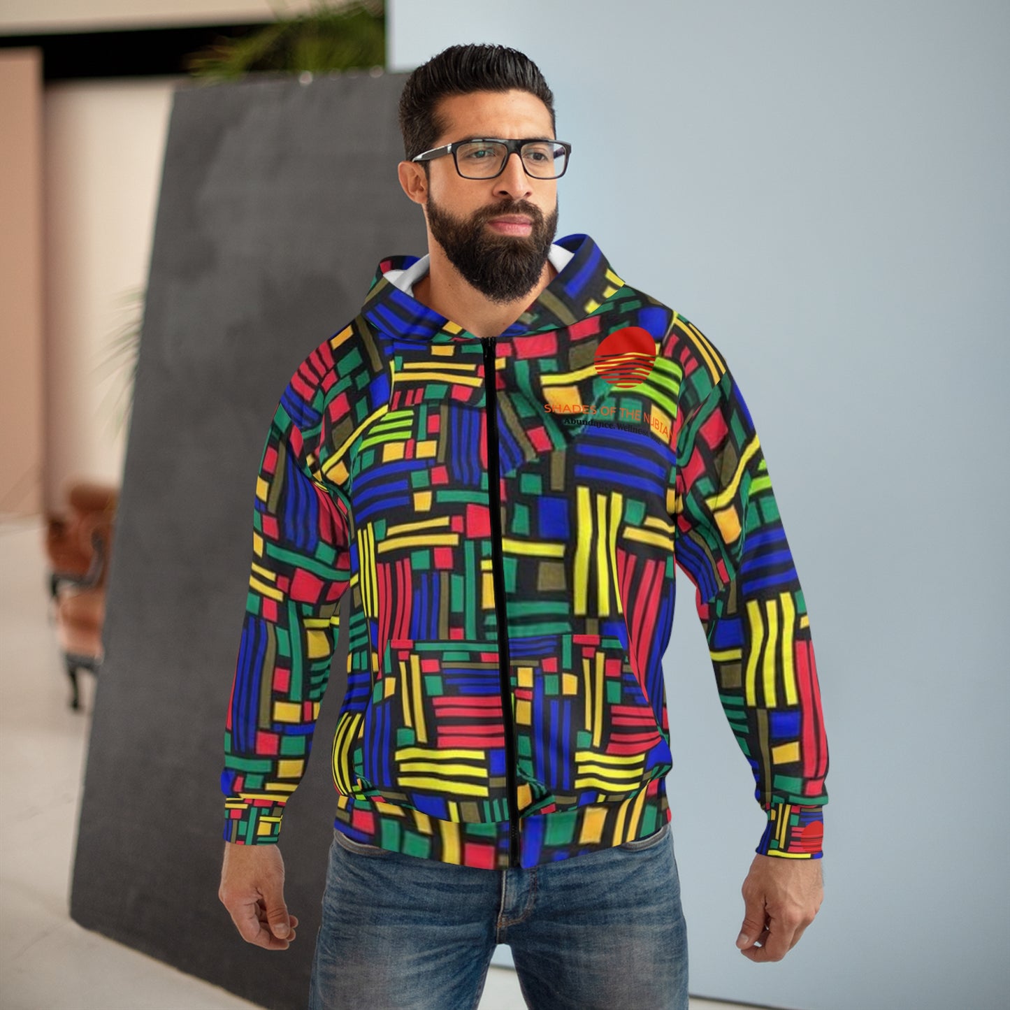 Unisex Primary Colors Ankara Zip Hoodie