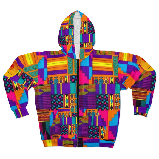 Unisex Pink Acid Ankara Zip Hoodie
