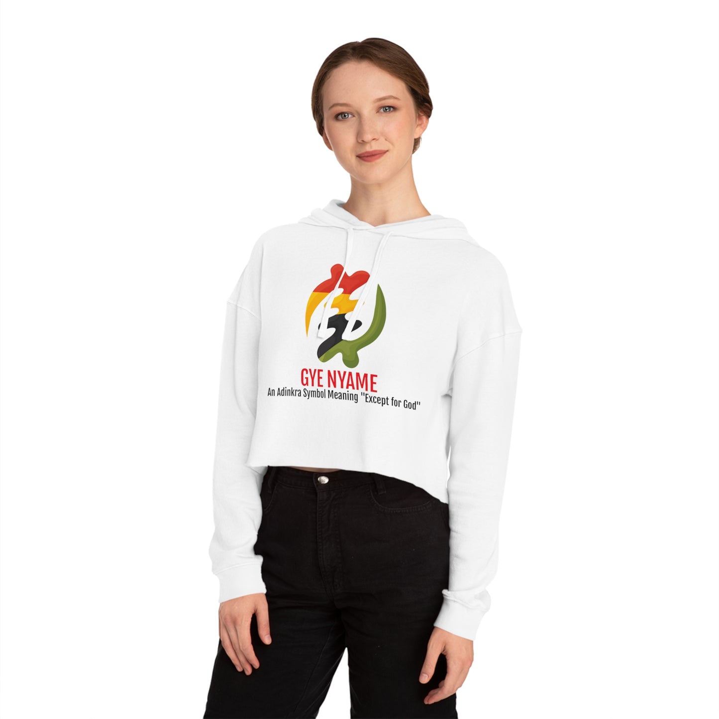 Women's Pan Afrikan Gye Nyame Cropped Hoodie, White