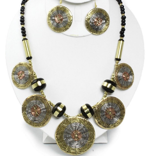 African Mixed Metals Necklace and Earrings Set | Brass Copper and Silver Necklace and Earrings Set | Tribal & Ethnic | Afrocentric