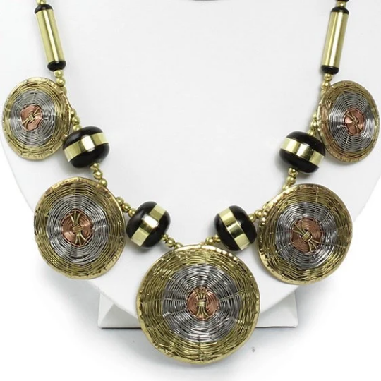 African Mixed Metals Necklace and Earrings Set | Brass Copper and Silver Necklace and Earrings Set | Tribal & Ethnic | Afrocentric