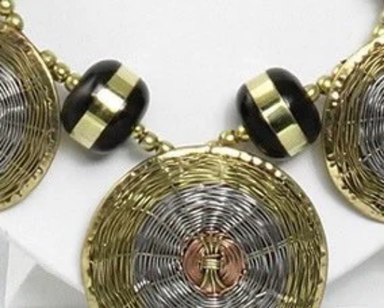 African Mixed Metals Necklace and Earrings Set | Brass Copper and Silver Necklace and Earrings Set | Tribal & Ethnic | Afrocentric