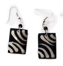 Batik Bone Earrings, Rectangle | Black and White Earrings | Geometric Dangle and Drop | Tribal & Ethnic | Afrocentric
