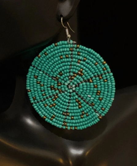 East African Maasai Beaded Round Earrings, Turqoise | East African Handcrafted Jewelry | Nile Valley Jewelry | Tribal & Ethnic