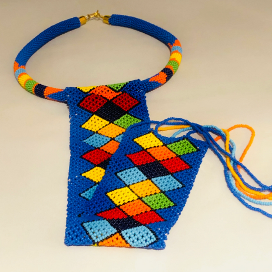 South African Zulu Tie Necklace, Blue | African Beaded Necklace | Zulu Beaded Tie Necklace | Tribal & Ethnic | Afrocentric I