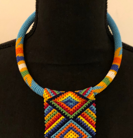 South African Zulu Tie Necklace, Light Blue | African Beaded Necklace | Zulu Beaded Tie Necklace | Tribal & Ethnic | Afrocentric I