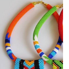 South African Zulu Tie Necklace, Orange | African Beaded Necklace | Zulu Beaded Tie Necklace | Tribal & Ethnic | Afrocentric I