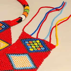 South African Zulu Tie Necklace, Red | African Beaded Necklace | Zulu Beaded Tie Necklace | Tribal & Ethnic | Afrocentric I