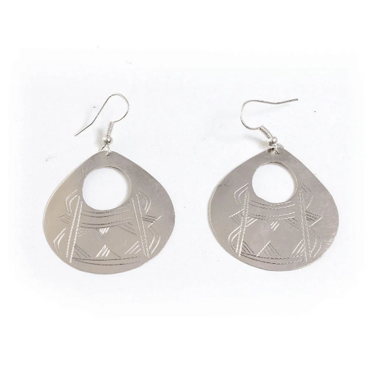 Saharan Silver Teardrop Gofed Pendant Earrings | Berber Handcrafted Earrings | Tuareg Handcrafted Jewelry | Tribal & Ethnic | Afrocentric