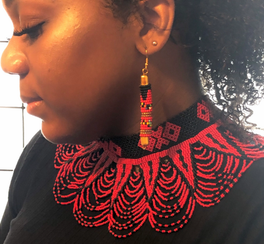 Sekhmet Vibrant Choker, Red and Black  | African Beaded Choker | Handcrafted African Necklace | Tribal & Ethnic | Afrocentric