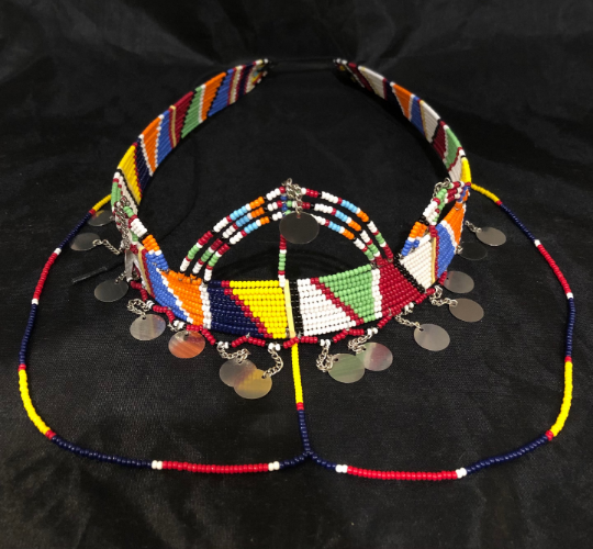 Tiye's Favorite Kandake Crown | Kandake Maasai Crown with Metal Tassels and Drapes | East African Beaded Crown with Decoration | Tribal & Ethnic