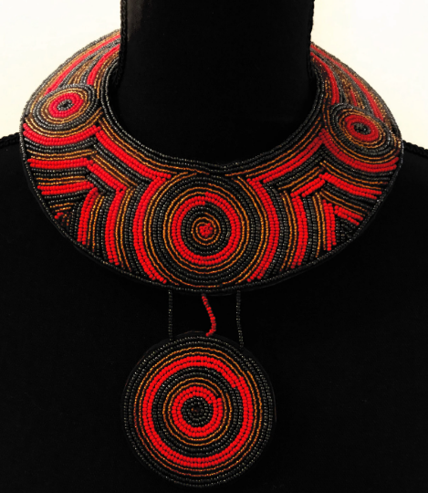 Tiye's Favorite Red Black and Gold Leather Necklace | African Leather Beaded Necklace | Rastafarian Necklace | Tribal & Ethnic | Afrocentric