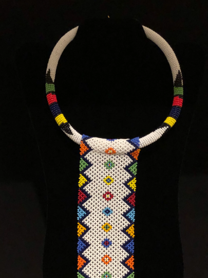 South African Zulu Tie Necklace, White | African Beaded Necklace | Zulu Beaded Tie Necklace | Tribal & Ethnic | Afrocentric I